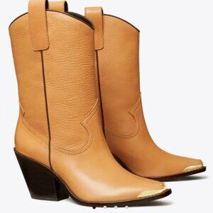 NEW Tory Burch Western Mid Boot 75 mm Brandy Nevada Size 7